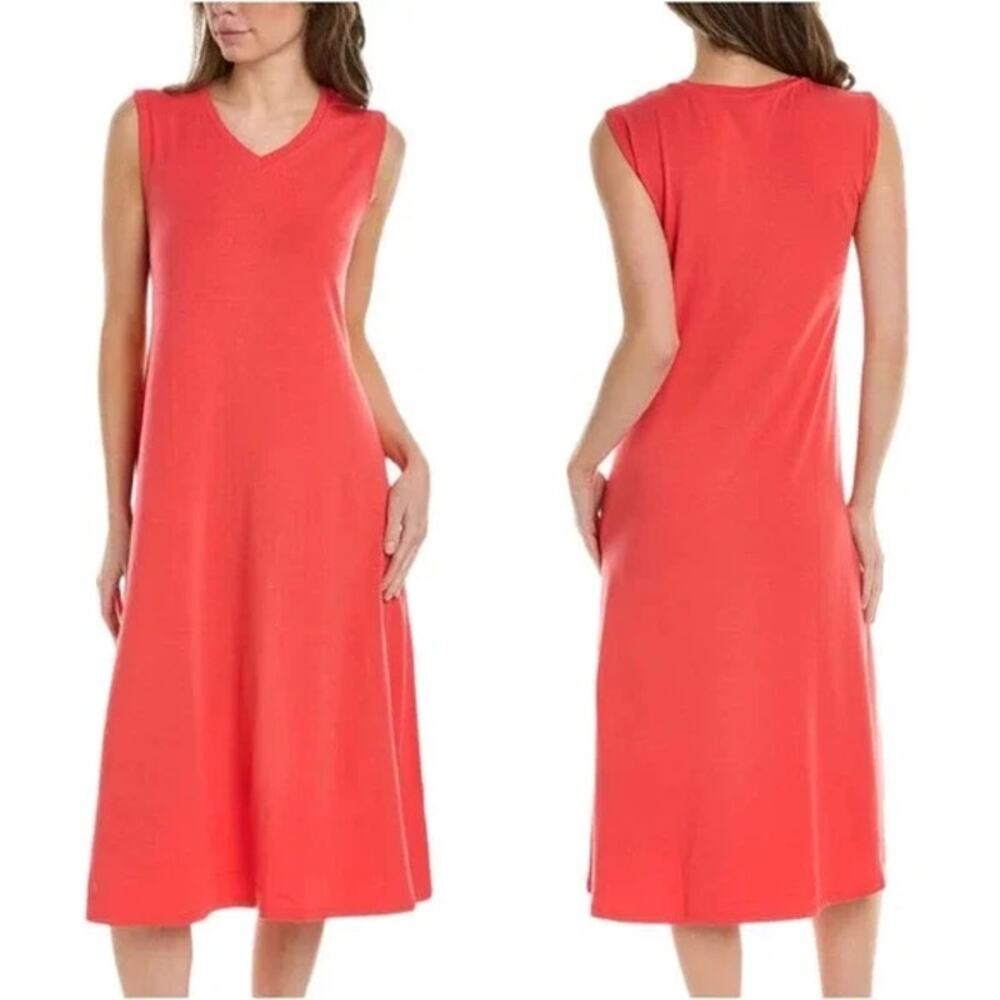 Eileen Fisher Watermelon Pink V Neck Tencel Shift Dress Sz.XXS NWT